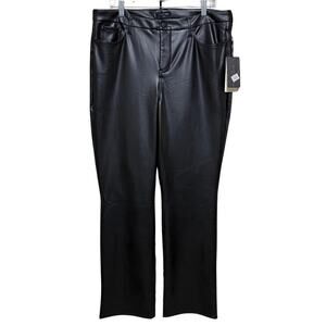 NYDJ Marilyn Straight Faux Leather Jeans Women 14 Black Sculpt Her Lift Tuck NEW
